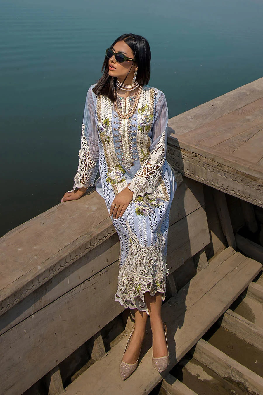 3D & Crochet Hand Embroidered Cotton Chikankari Suit