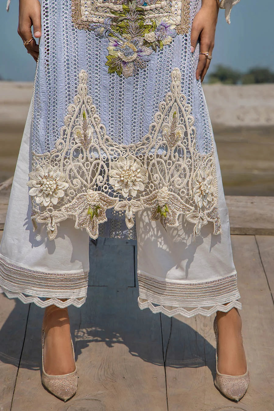 3D & Crochet Hand Embroidered Cotton Chikankari Suit