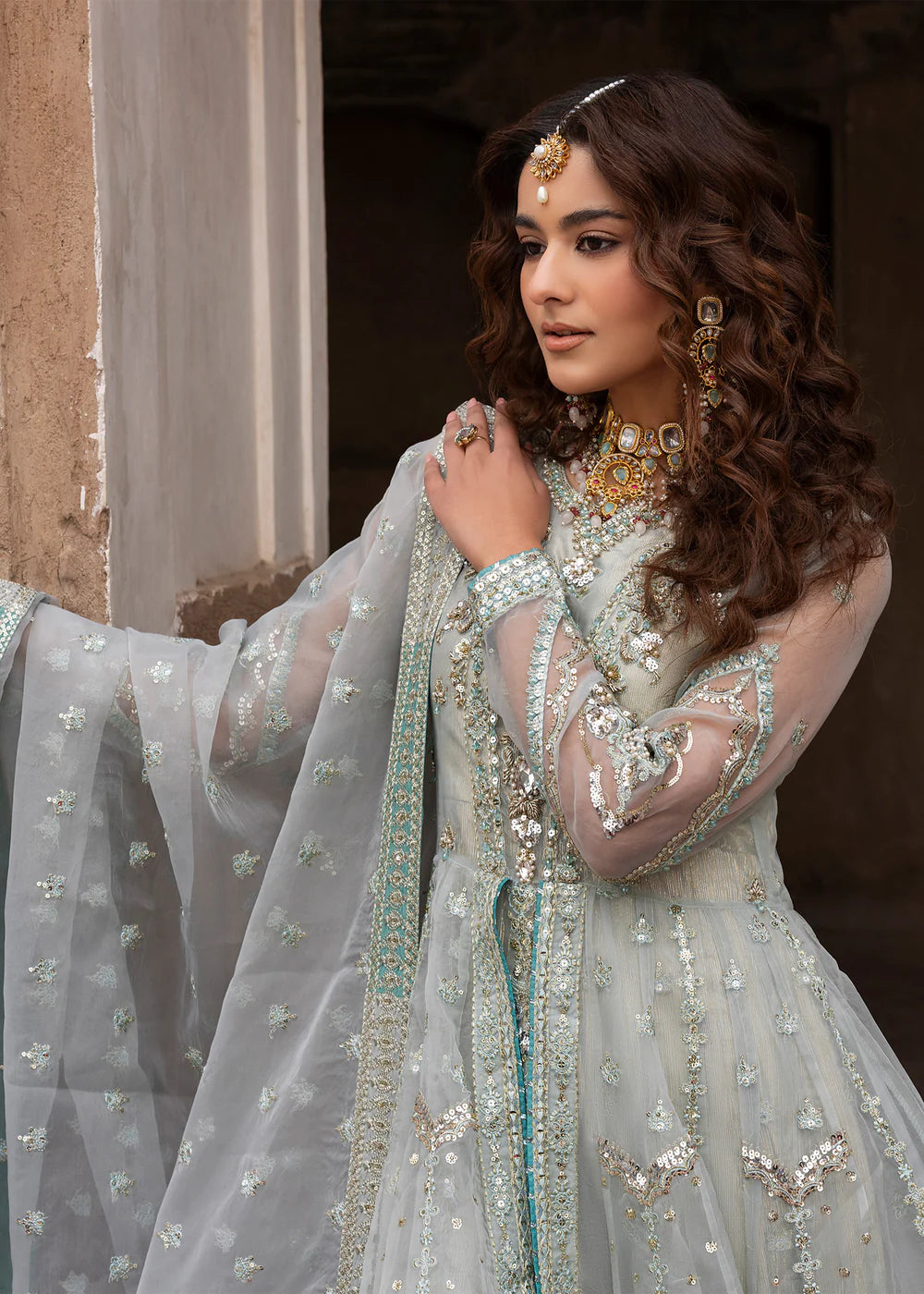 Ice Blue Heavy Embellished A-Line Maxi