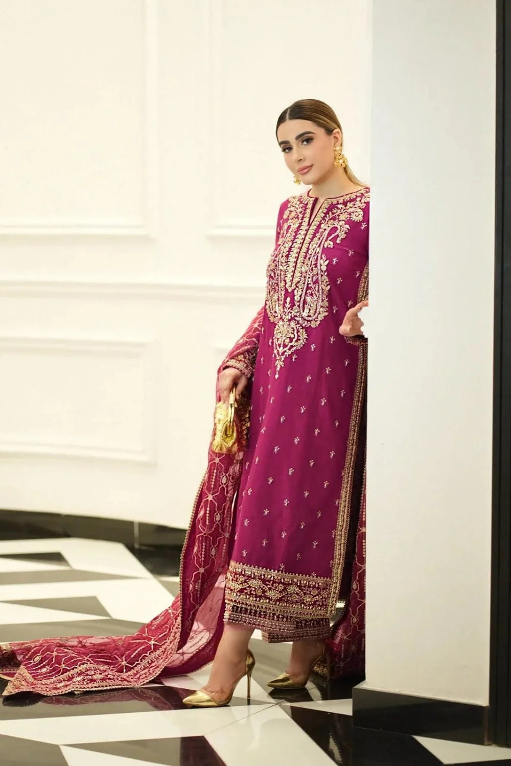 Handmade Rani Pink Pure Raw Silk Suit