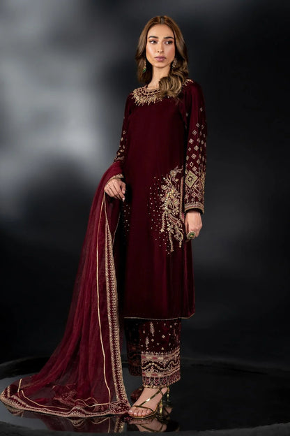 Maroon Sequins Embroidered Velvet Suit