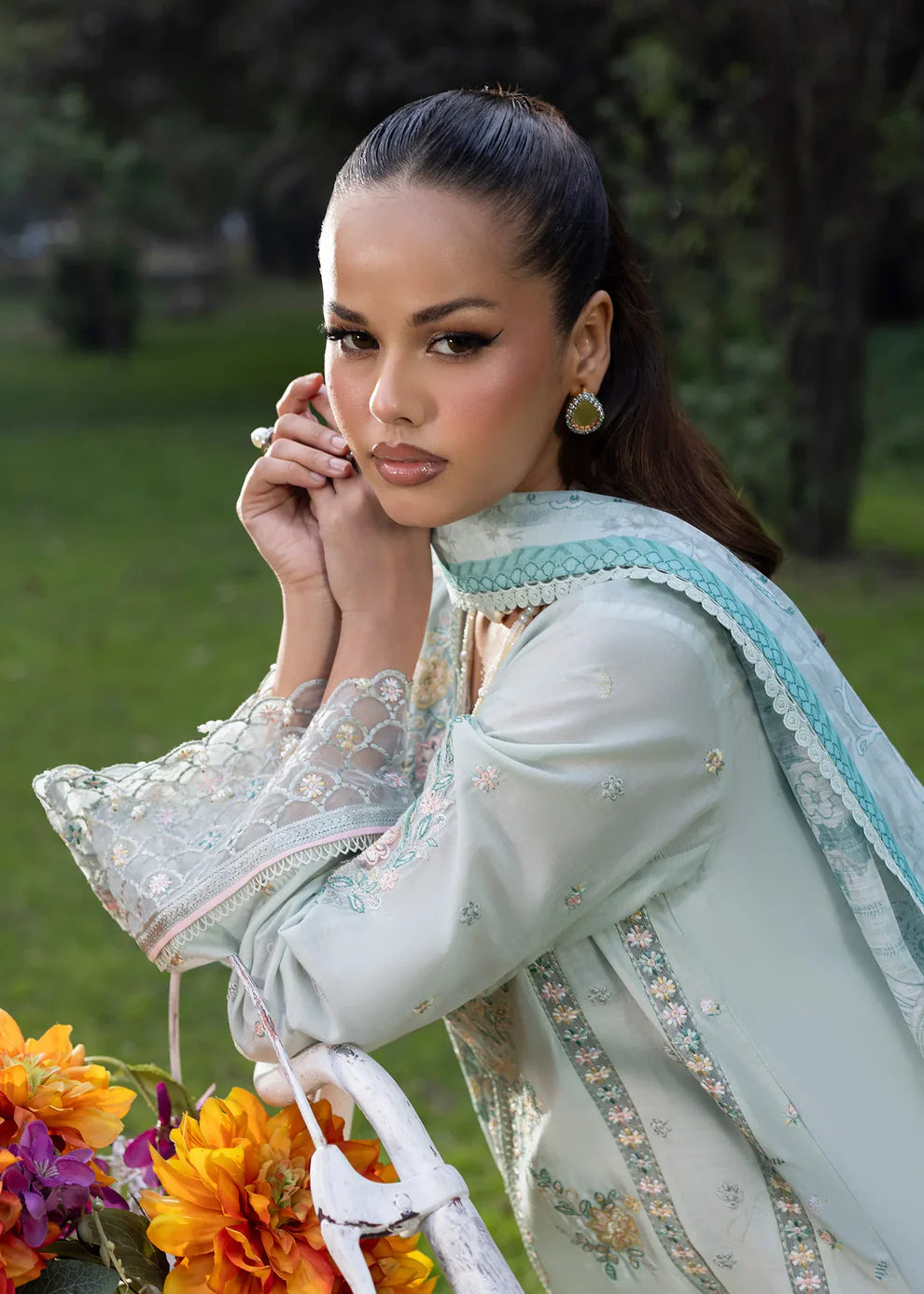 Mint Lawn Suit with Patchwork Embroidery