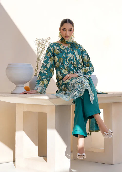 Sea Green Printed Chikankari Lawn Kurta Set with Dupatta