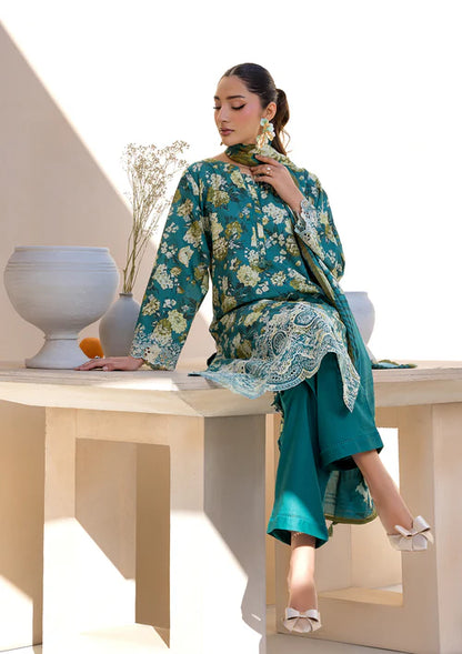 Sea Green Printed Chikankari Lawn Kurta Set with Dupatta