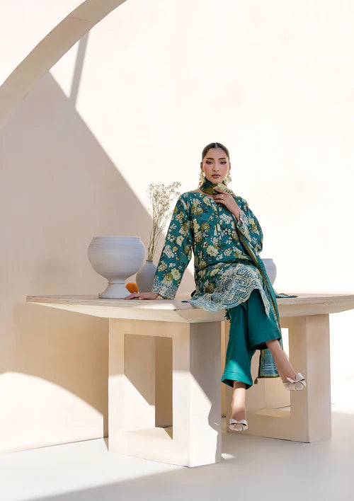 Sea Green Printed Chikankari Lawn Kurta Set with Dupatta