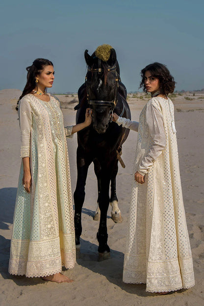 Hand Embroidered Swiss Lawn Off White Maxi