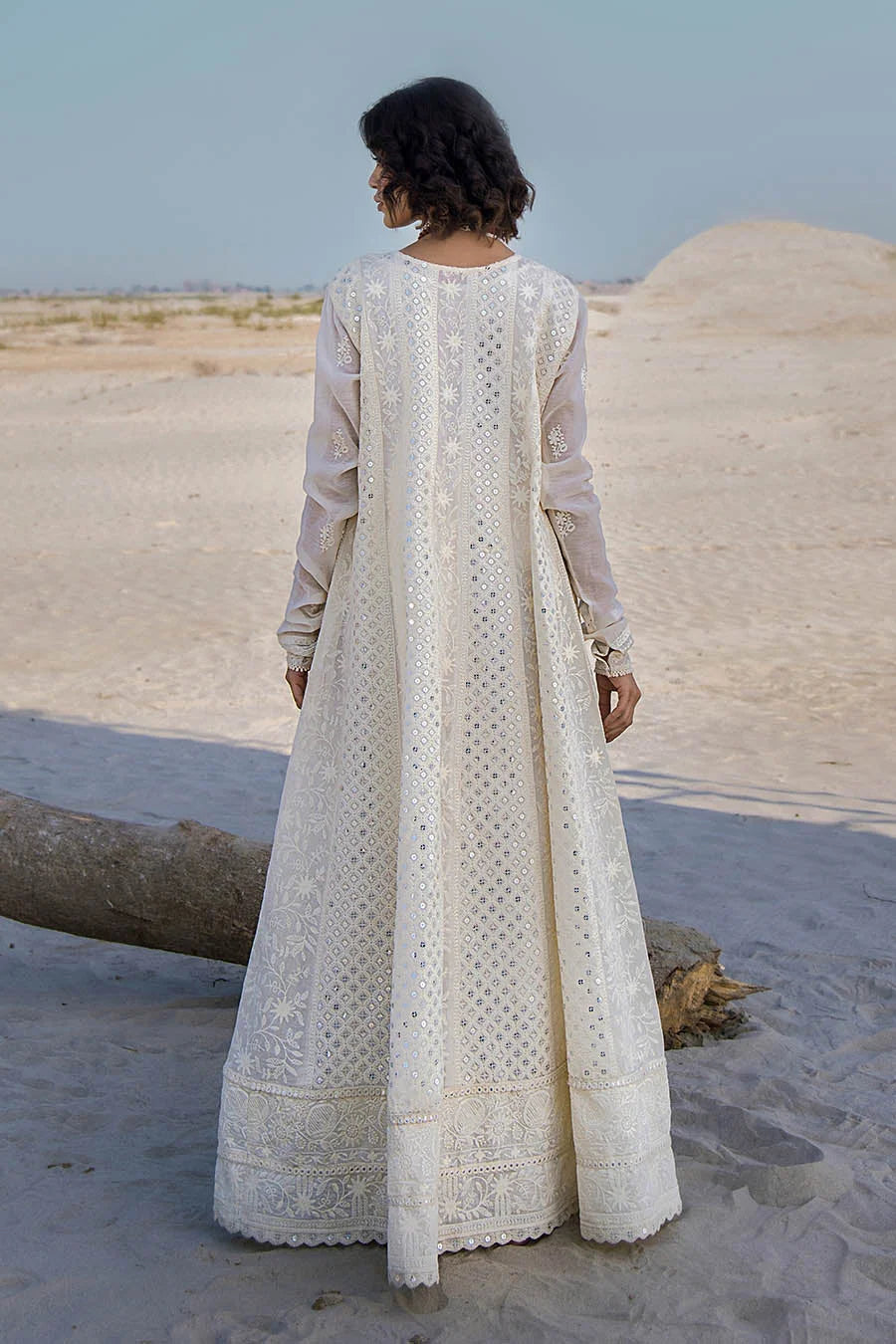 Hand Embroidered Swiss Lawn Off White Maxi