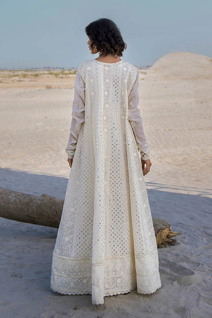 Hand Embroidered Swiss Lawn Off White Maxi