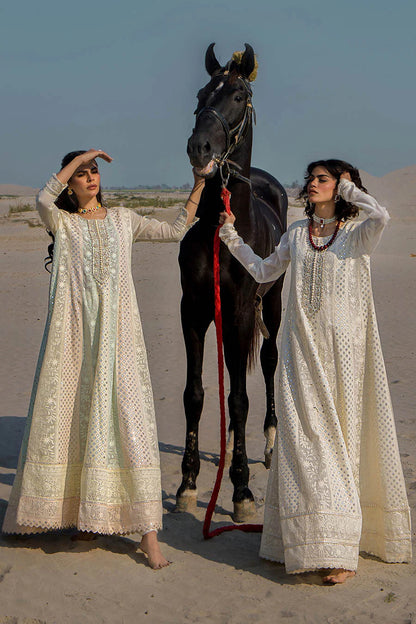 Hand Embroidered Swiss Lawn Off White Maxi