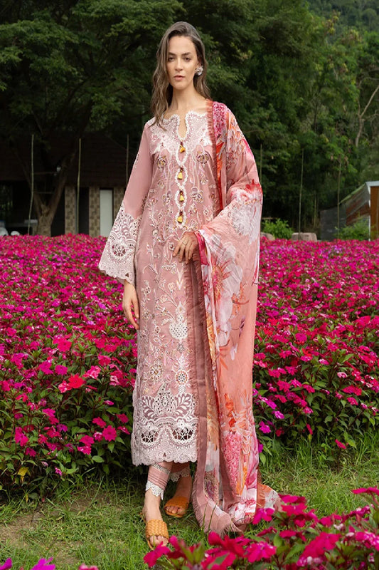 Tea Pink Heavy Embroidered Chikankari Lawn Suit