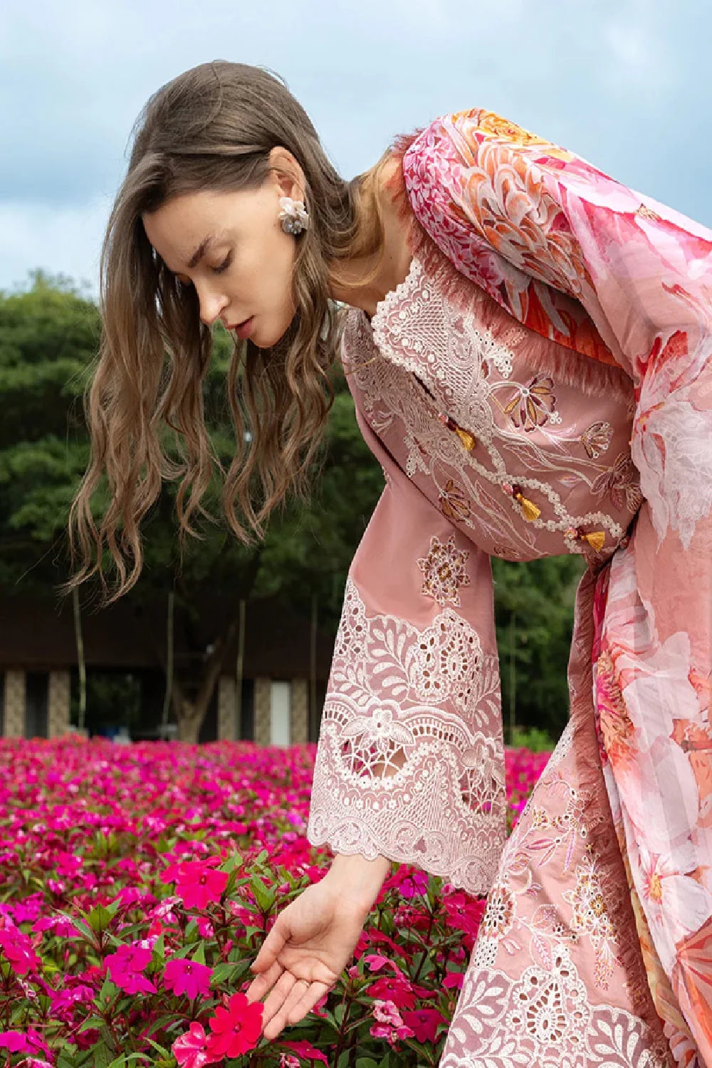 Tea Pink Heavy Embroidered Chikankari Lawn Suit
