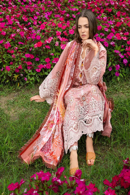 Tea Pink Heavy Embroidered Chikankari Lawn Suit