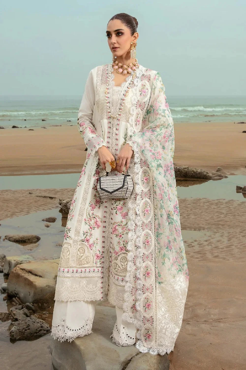 Pearl White Heavy Embroidered Lawn Suit