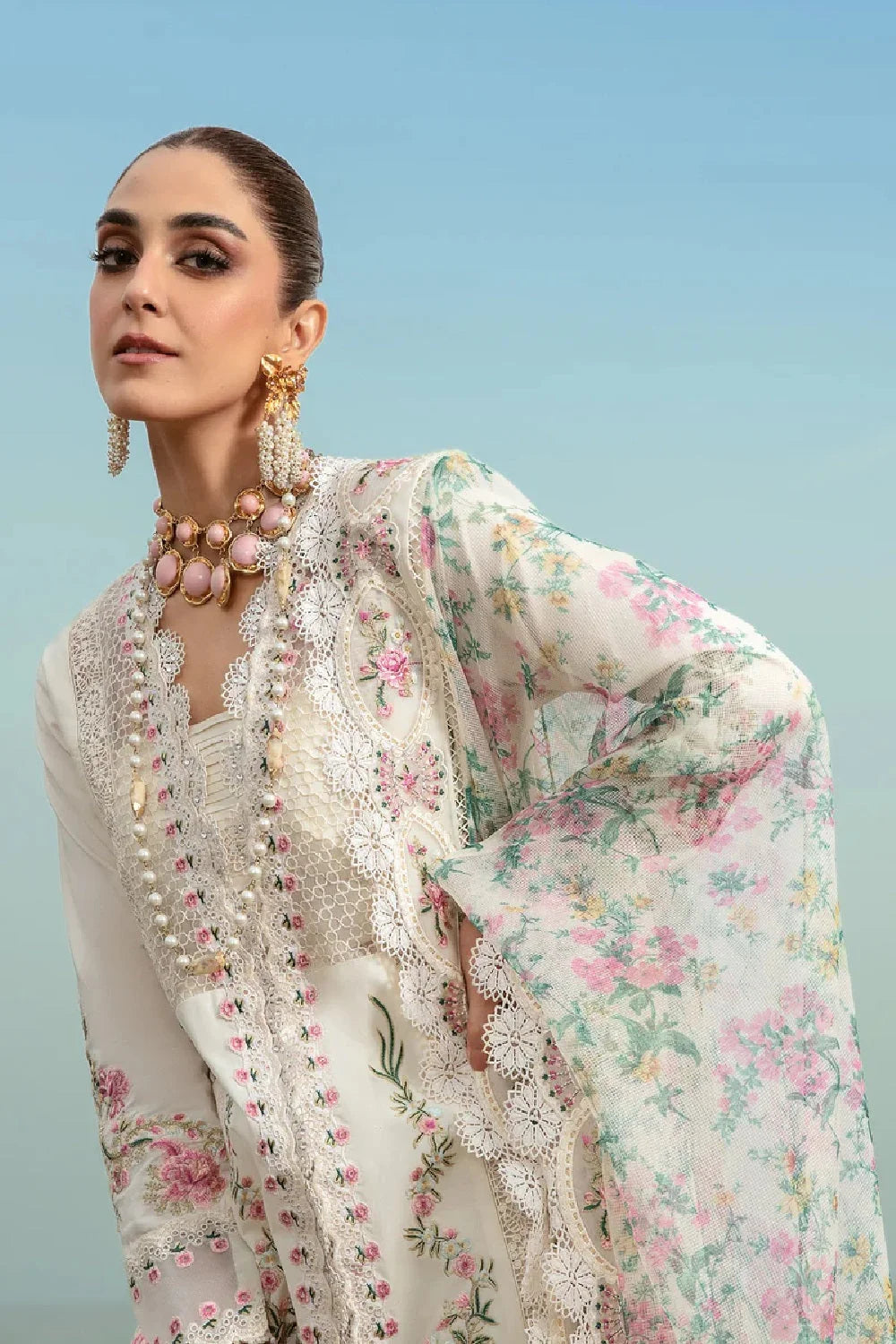 Pearl White Heavy Embroidered Lawn Suit