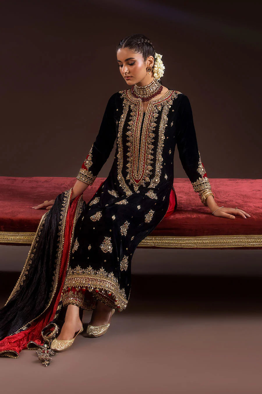 Heavy Handmade Velvet Suit with Silk Dupatta