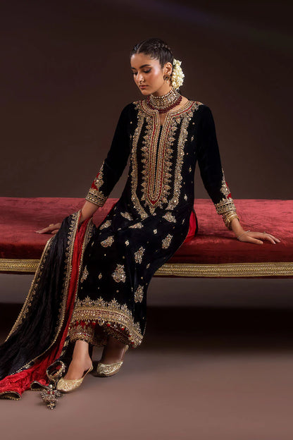 Heavy Handmade Velvet Suit with Silk Dupatta