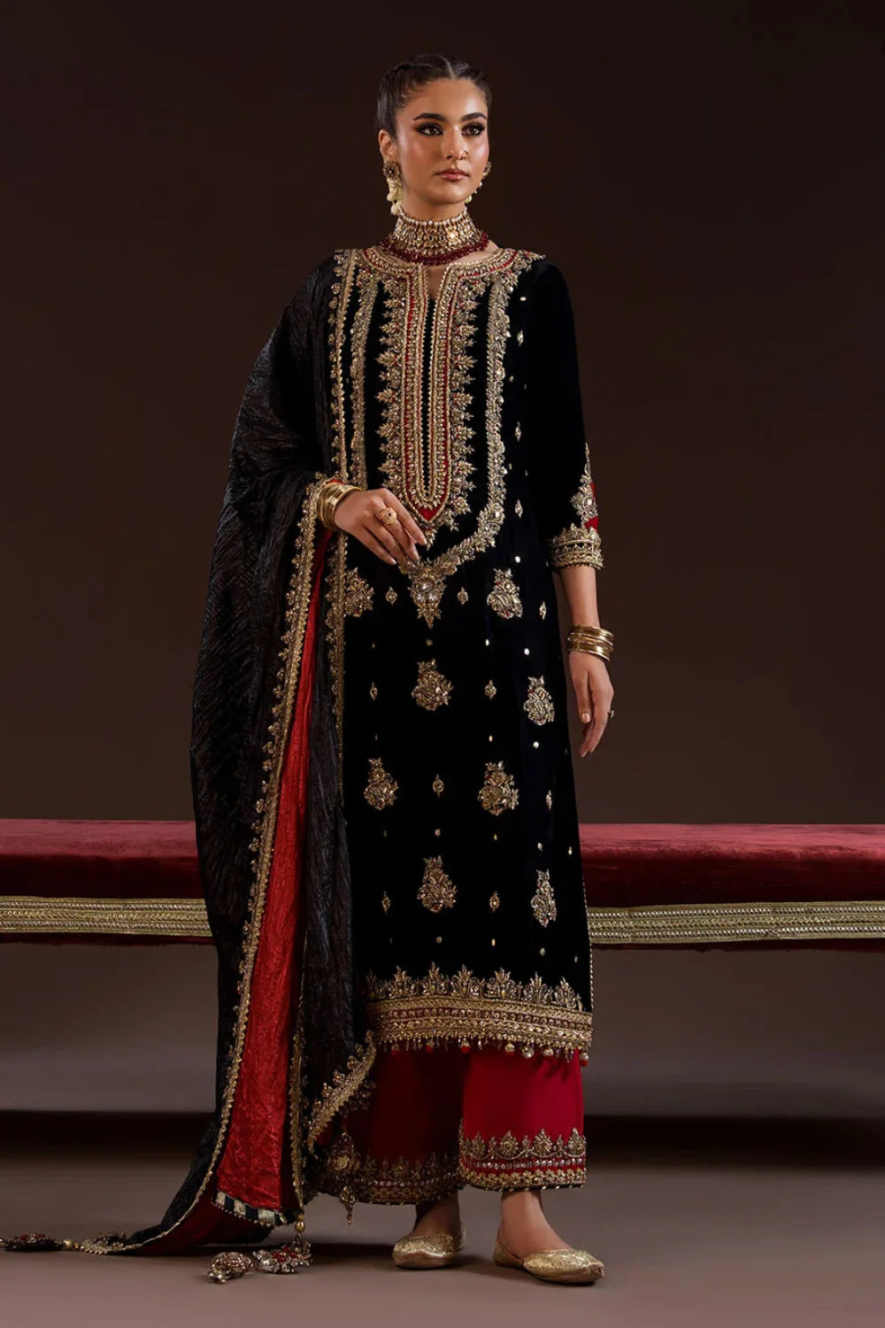 Heavy Handmade Velvet Suit with Silk Dupatta