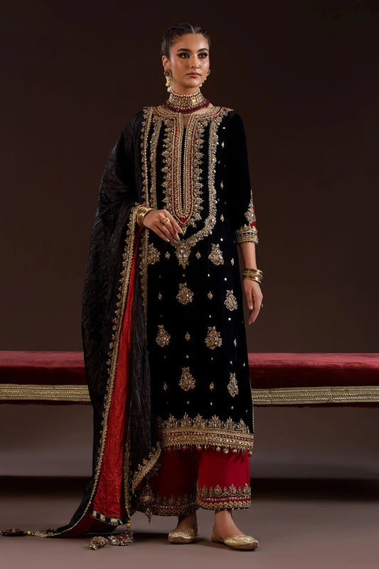 Heavy Handmade Velvet Suit with Silk Dupatta