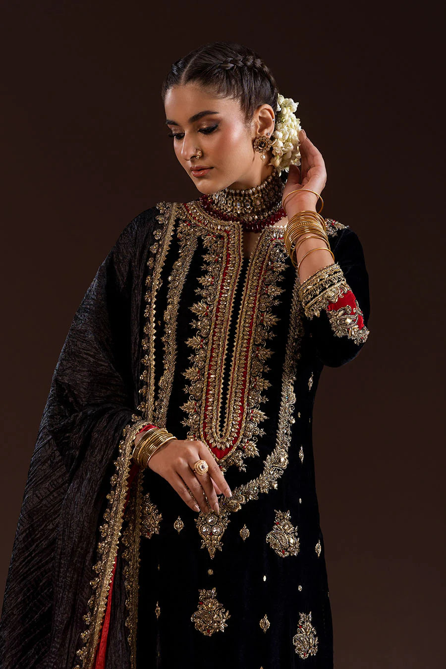 Heavy Handmade Velvet Suit with Silk Dupatta