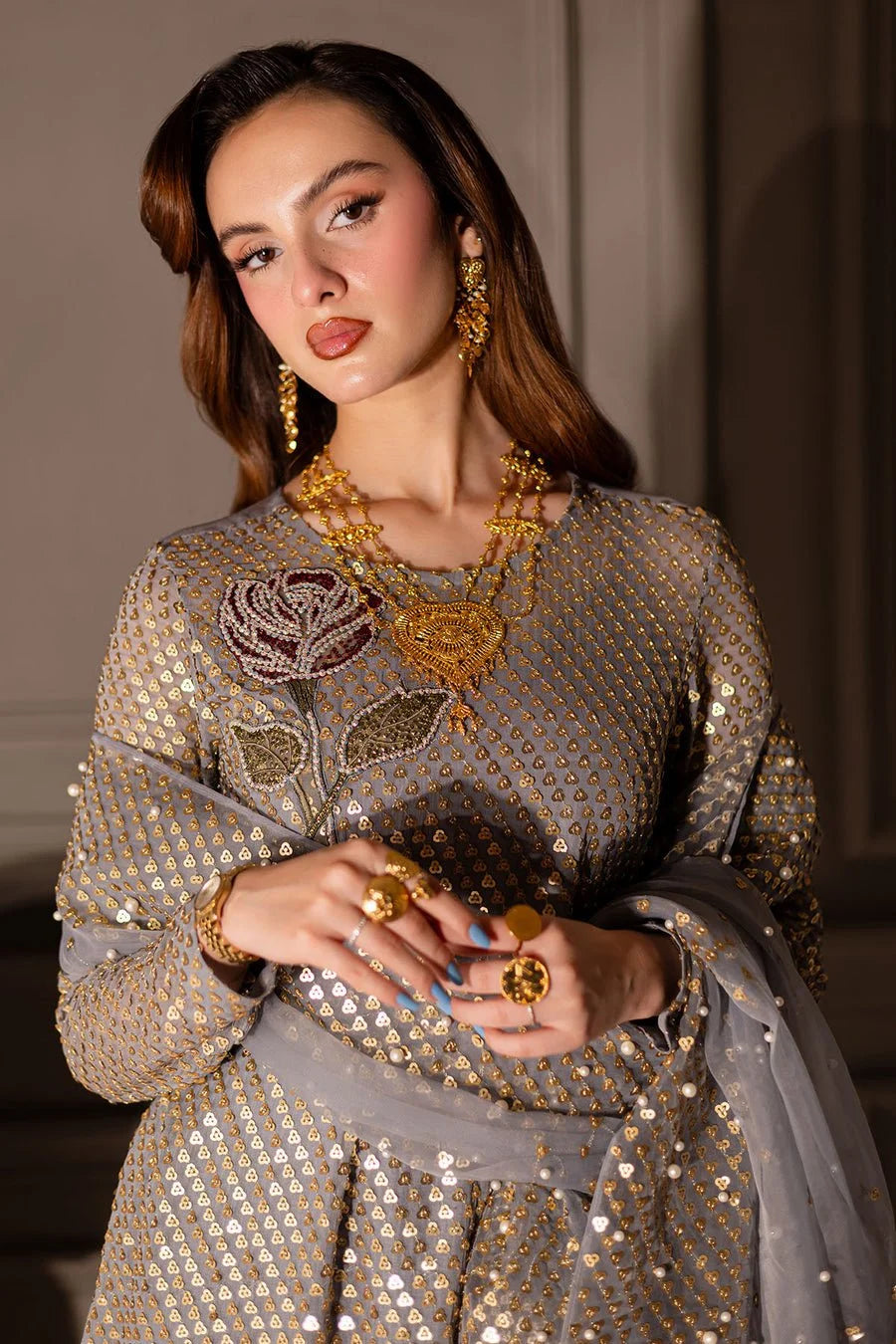 Grey Sequins Embroidered Viral Partywear Suit