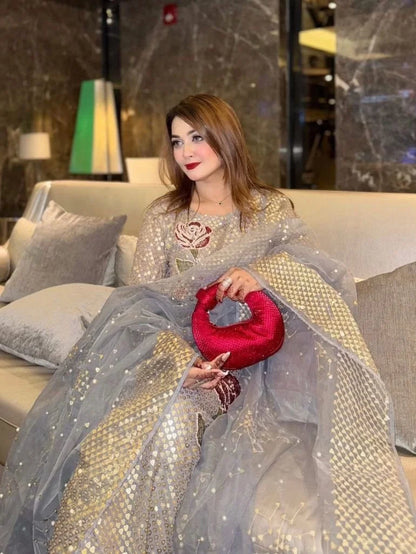 Grey Sequins Embroidered Viral Partywear Suit