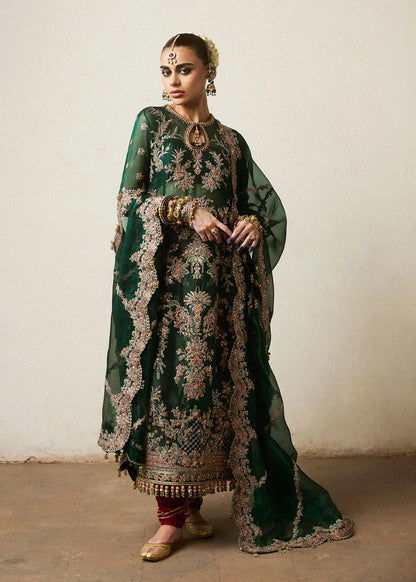 Handmade Bottle Green Soft Organza Suit