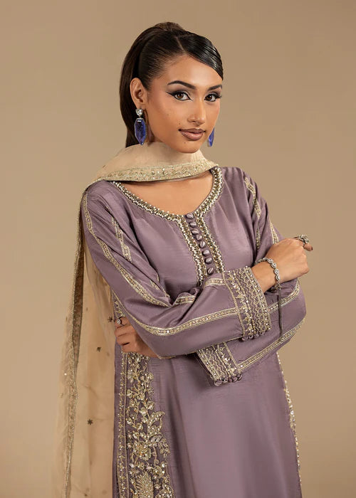 Lilac Hand Embellished Korean Raw Silk Suit