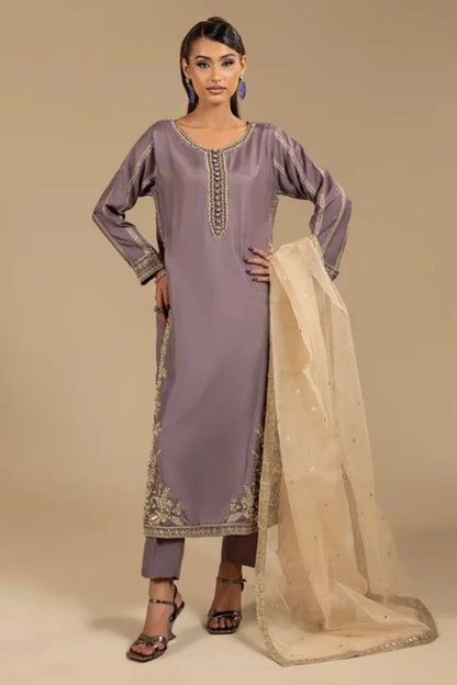Lilac Hand Embellished Korean Raw Silk Suit