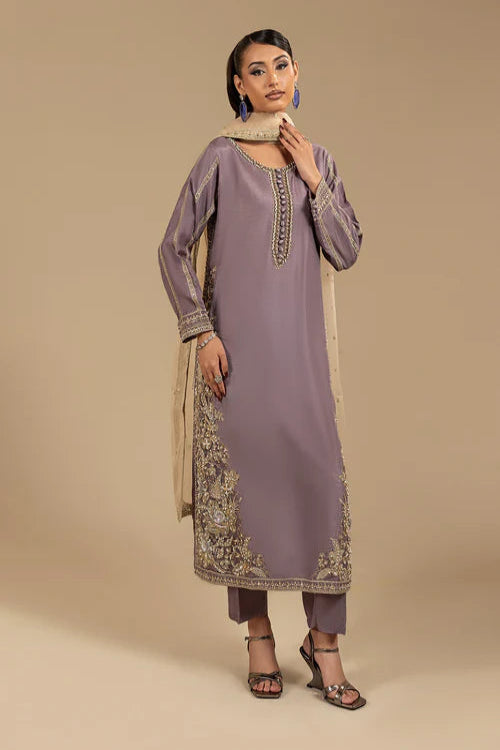 Lilac Hand Embellished Korean Raw Silk Suit