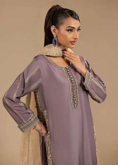 Lilac Hand Embellished Korean Raw Silk Suit