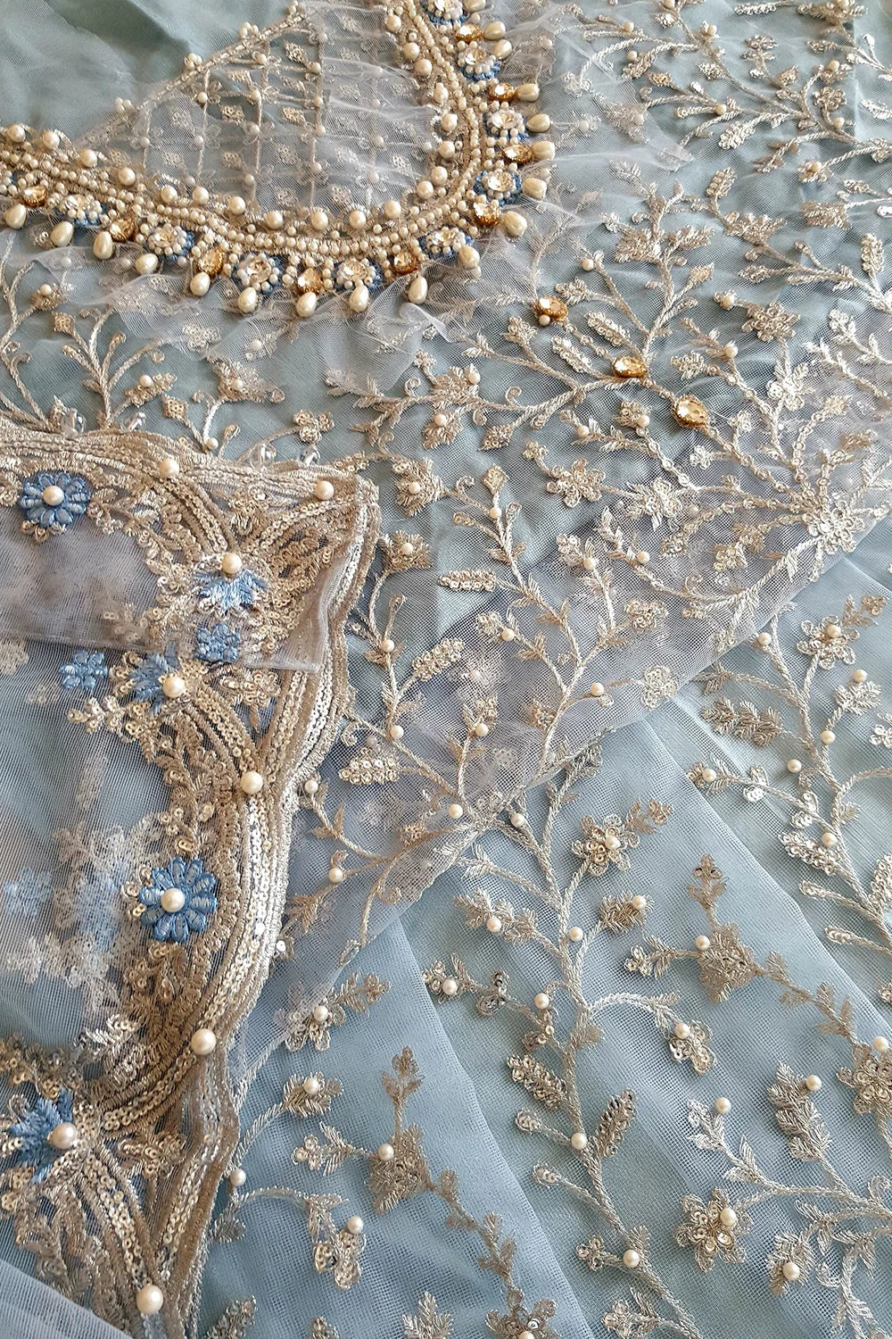 Ice Blue Handmade Lehenga Choli / Anarkali Maxi