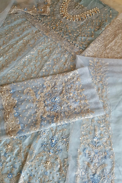 Ice Blue Handmade Lehenga Choli / Anarkali Maxi