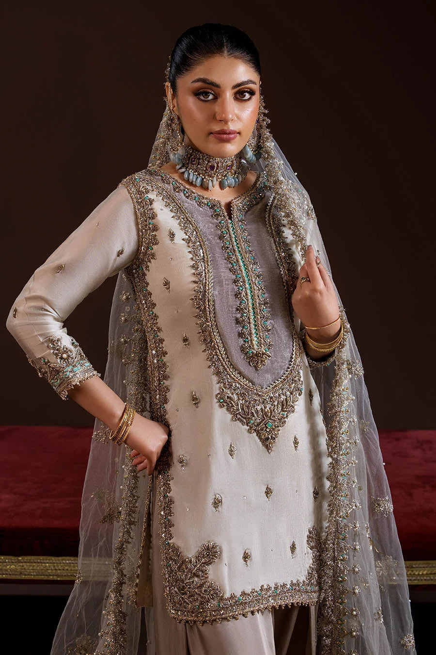 Hand Embroidered Pure Glass Silk Suit