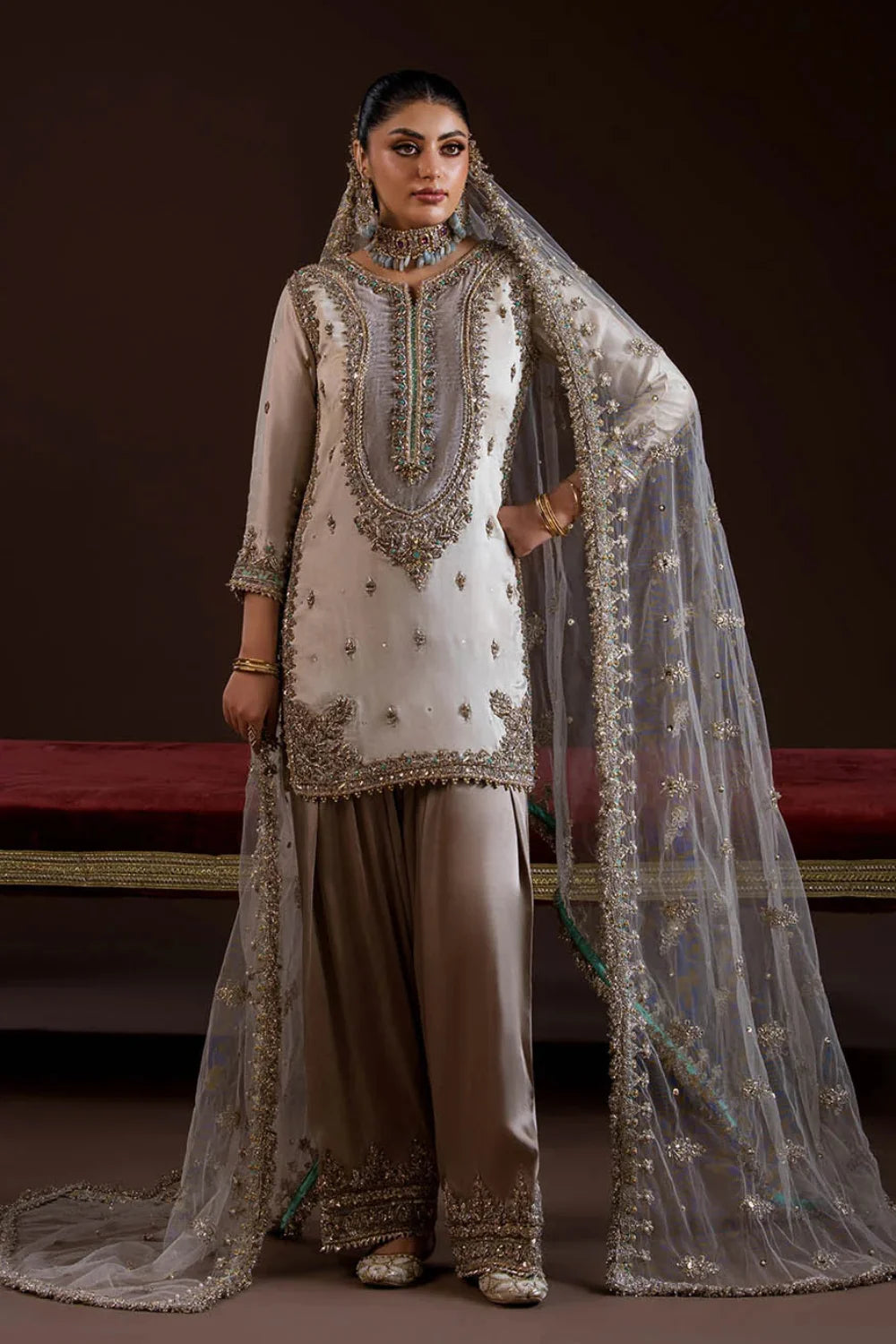 Hand Embroidered Pure Glass Silk Suit