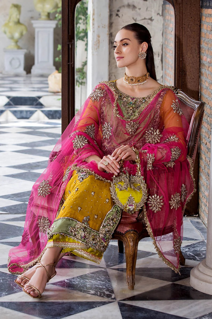 Hand Embroidered Mustard Yellow Pure organza Suit