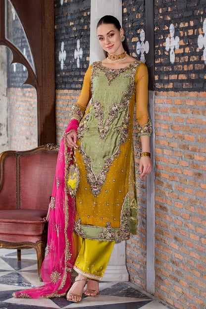 Hand Embroidered Mustard Yellow Pure organza Suit