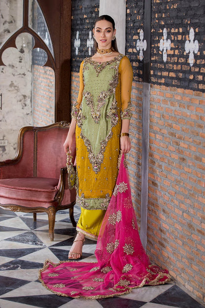 Hand Embroidered Mustard Yellow Pure organza Suit