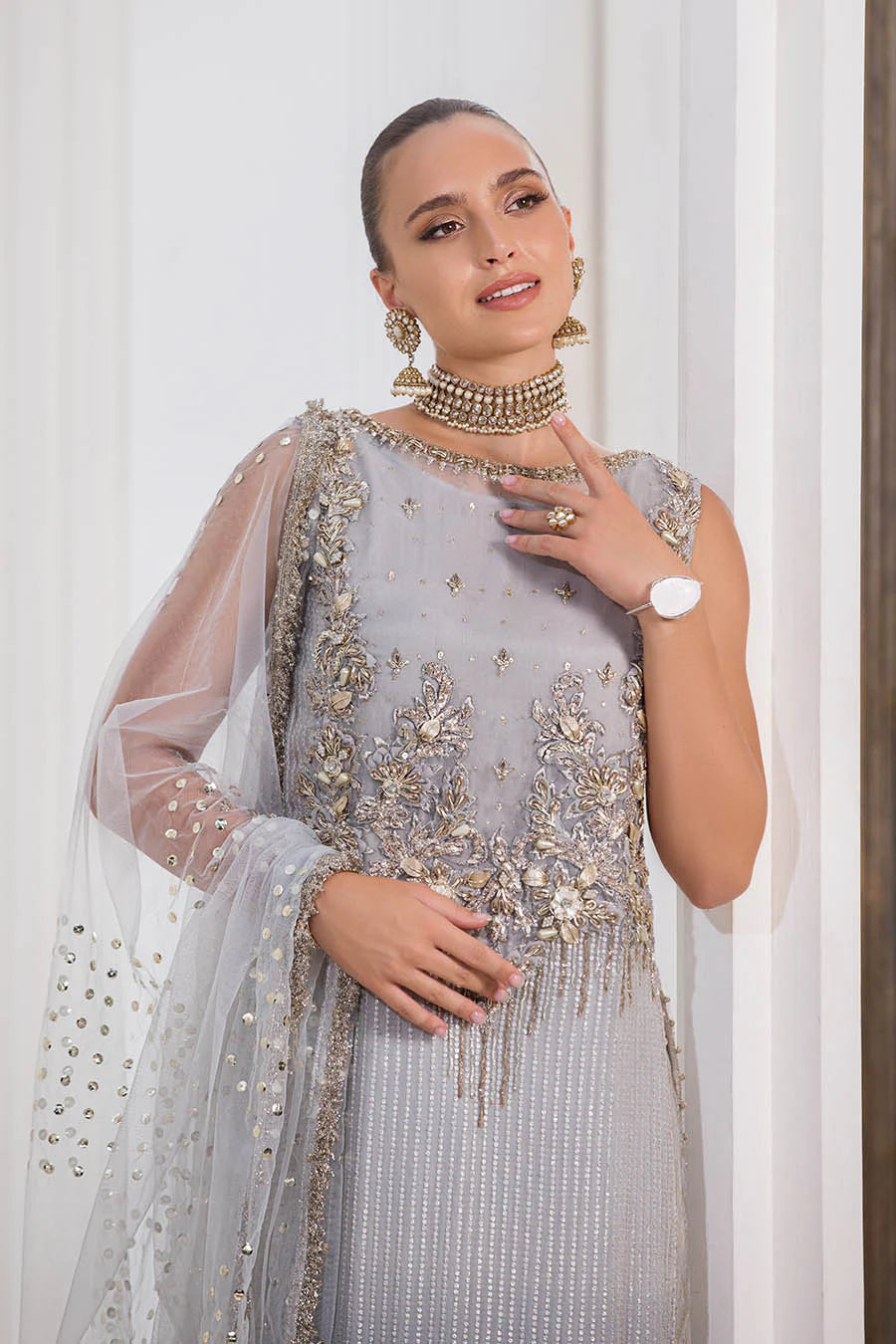 Hand Embroidered Indowestern Suit with Sleeves