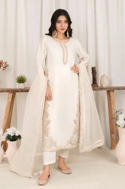 Off-White Hand Embellished Korean Raw Silk Suit