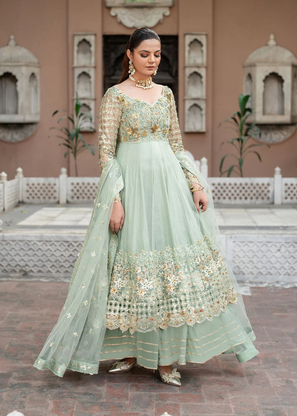 Pistachio Green Embellished Anarkali Maxi
