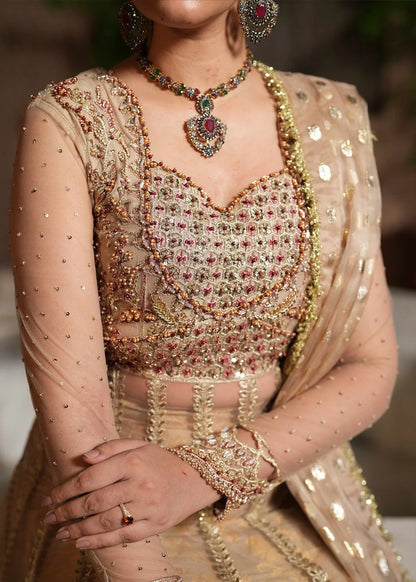 Beige Embellished Maxi with Jamawar Trail Lehenga