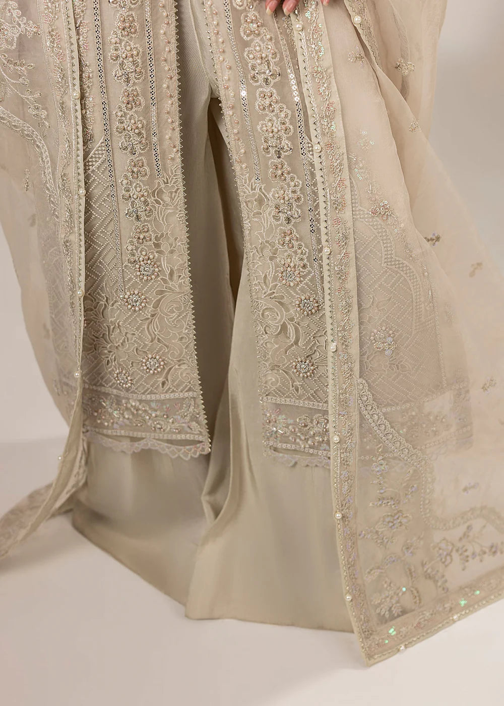 Pearl White Front Open Style Organza Suit