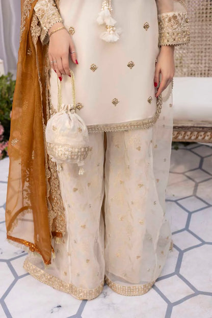 Off White Embellished Sharara with Potli