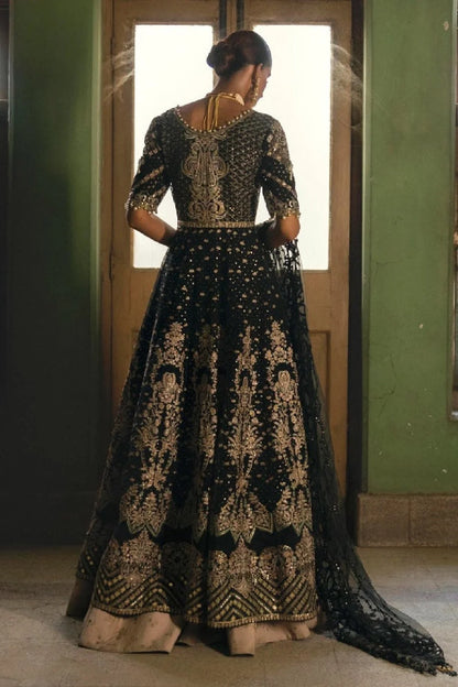 Semi Stitched Black Handmade Anarkali Peshwas
