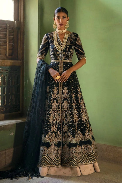 Semi Stitched Black Handmade Anarkali Peshwas