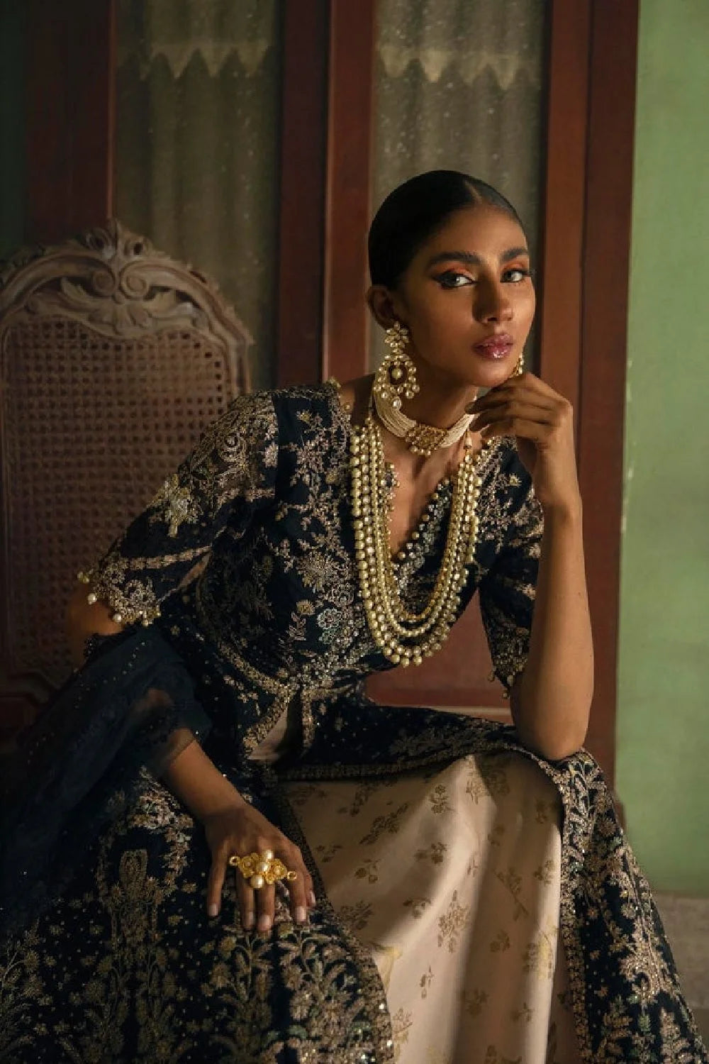 Semi Stitched Black Handmade Anarkali Peshwas