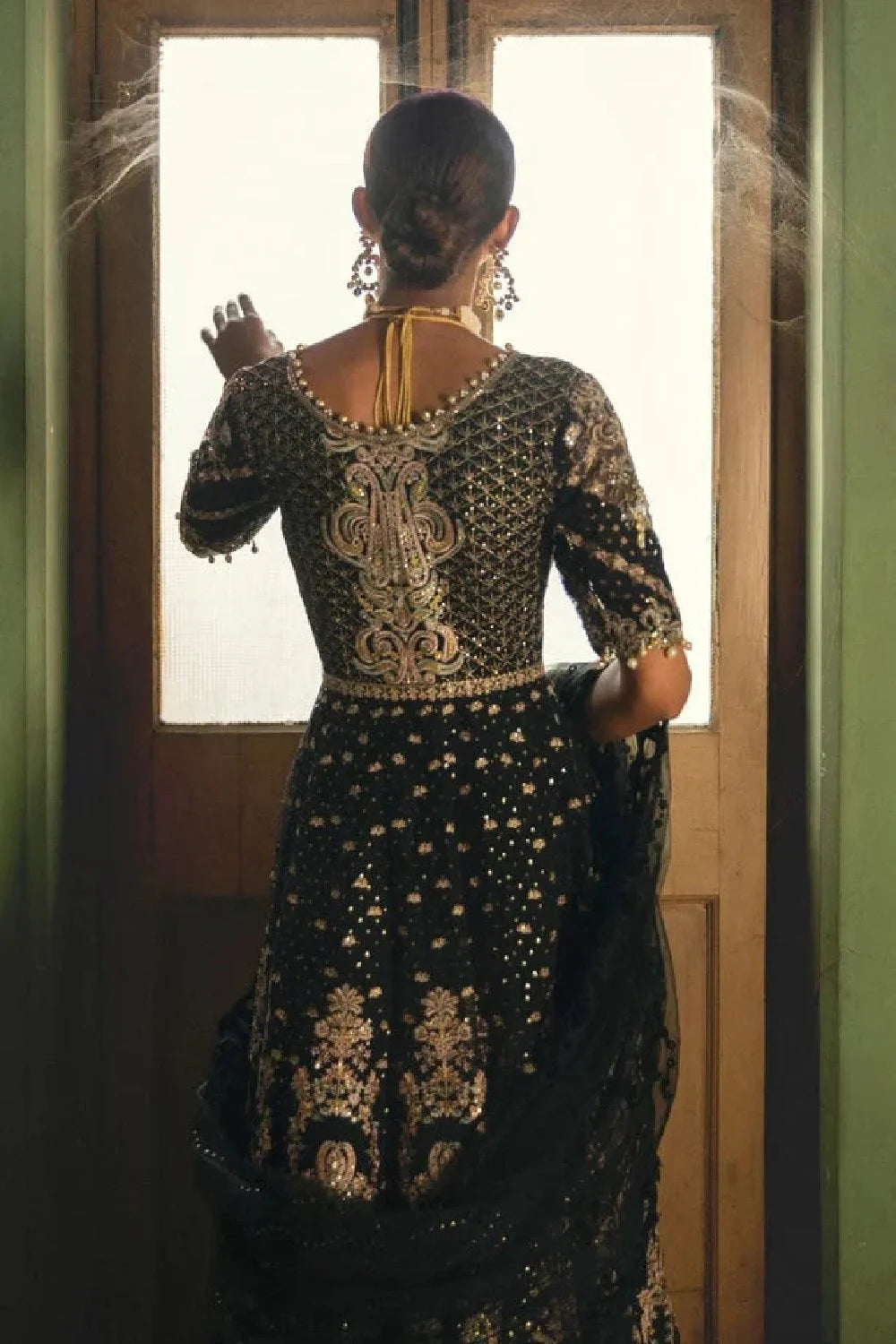 Semi Stitched Black Handmade Anarkali Peshwas