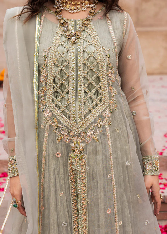 Sage Green Embellished Organza A-Line Shirt with Sharara