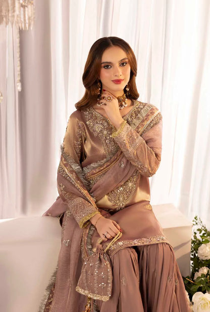 Rose Gold Gold Pure Maysuri Hand Embellished Flared Gharara