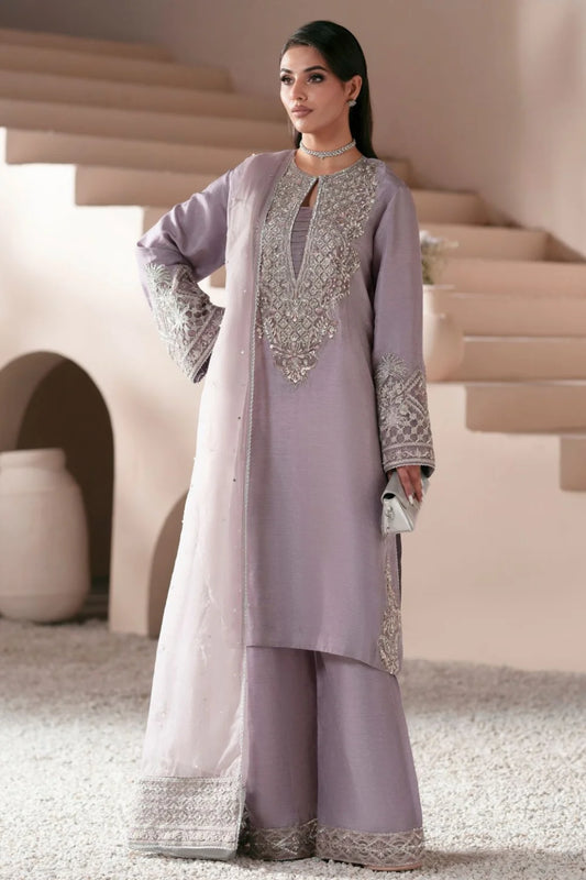 Light Purple Shima Silk Suit with Handmade Laces